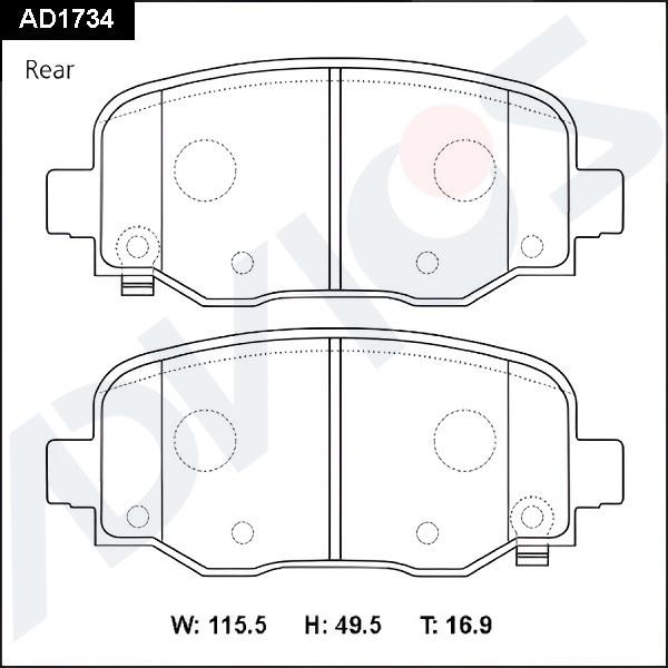 ADVICS AD1734 - Гальмівні колодки, дискові гальма autocars.com.ua
