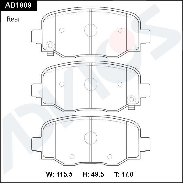ADVICS AD1809 - Гальмівні колодки, дискові гальма autocars.com.ua