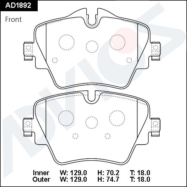 ADVICS AD1892 - Гальмівні колодки, дискові гальма autocars.com.ua