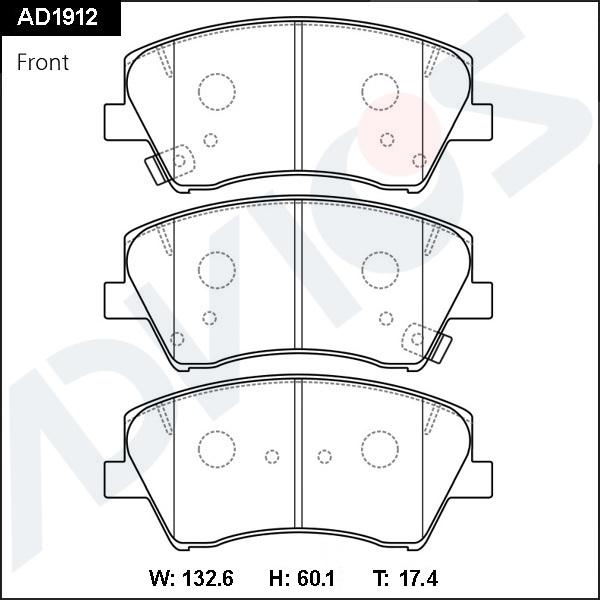 ADVICS AD1912 - Гальмівні колодки, дискові гальма autocars.com.ua