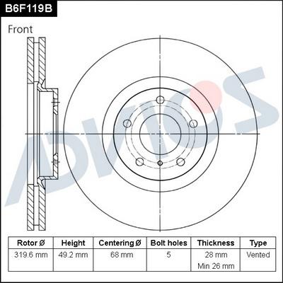 Advics B6F119B - Гальмівний диск autocars.com.ua