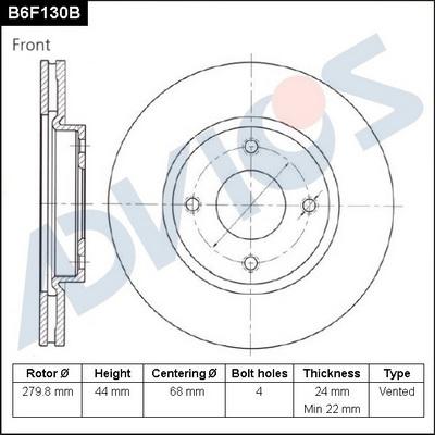 Advics B6F130B - Тормозной диск avtokuzovplus.com.ua