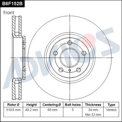 Advics B6F152B - Гальмівний диск autocars.com.ua