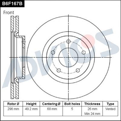 Advics B6F167B - Гальмівний диск autocars.com.ua