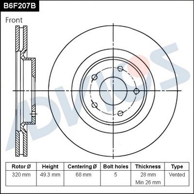 Advics B6F207B - Тормозной диск avtokuzovplus.com.ua