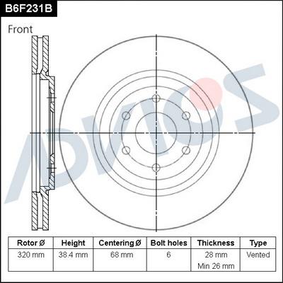 Advics B6F231B - Тормозной диск avtokuzovplus.com.ua