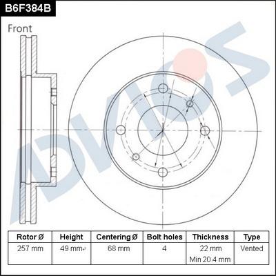 Advics B6F384B - Тормозной диск avtokuzovplus.com.ua