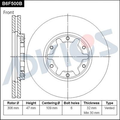 Advics B6F500B - Тормозной диск avtokuzovplus.com.ua