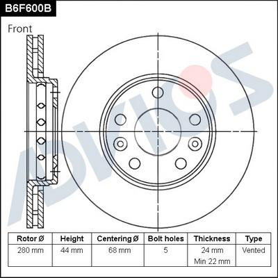 Advics B6F600B - Гальмівний диск autocars.com.ua