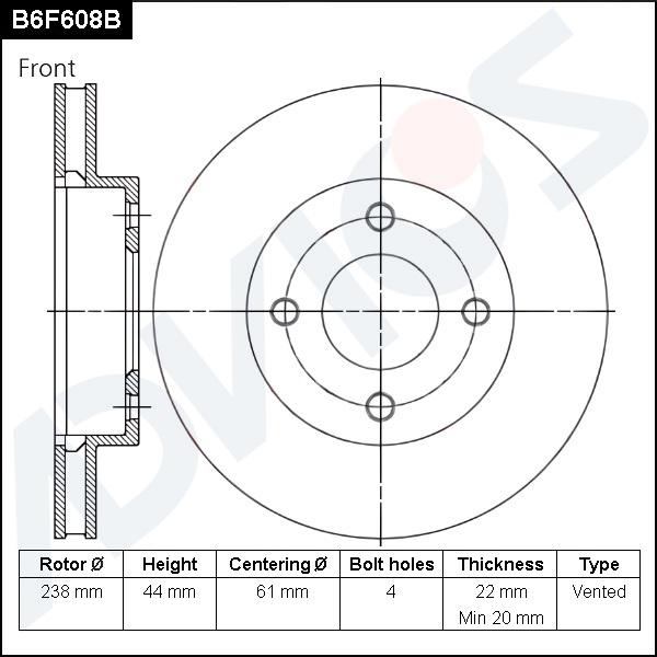 Advics B6F608B - Гальмівний диск autocars.com.ua