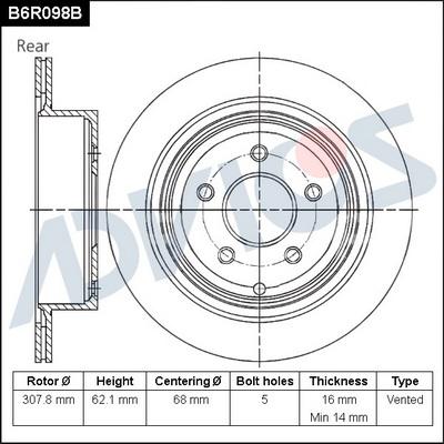 Advics B6R098B - Тормозной диск avtokuzovplus.com.ua