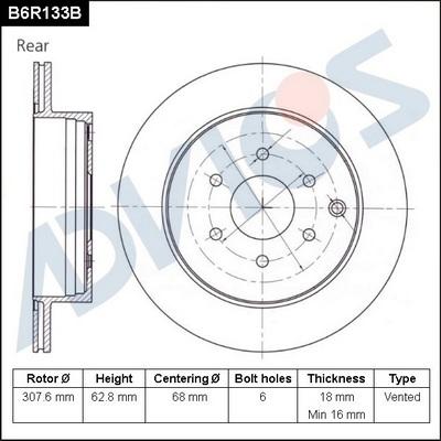 Advics B6R133B - Тормозной диск avtokuzovplus.com.ua