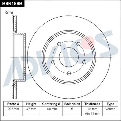 Advics B6R196B - Тормозной диск avtokuzovplus.com.ua