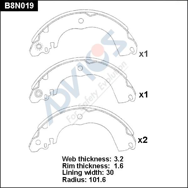 Advics B8N019 - Комплект гальм, барабанний механізм autocars.com.ua