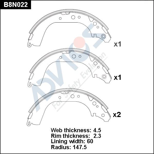 Advics B8N022 - Комплект гальм, барабанний механізм autocars.com.ua