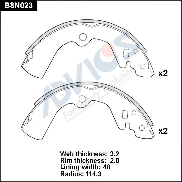 Advics B8N023 - Комплект гальм, барабанний механізм autocars.com.ua