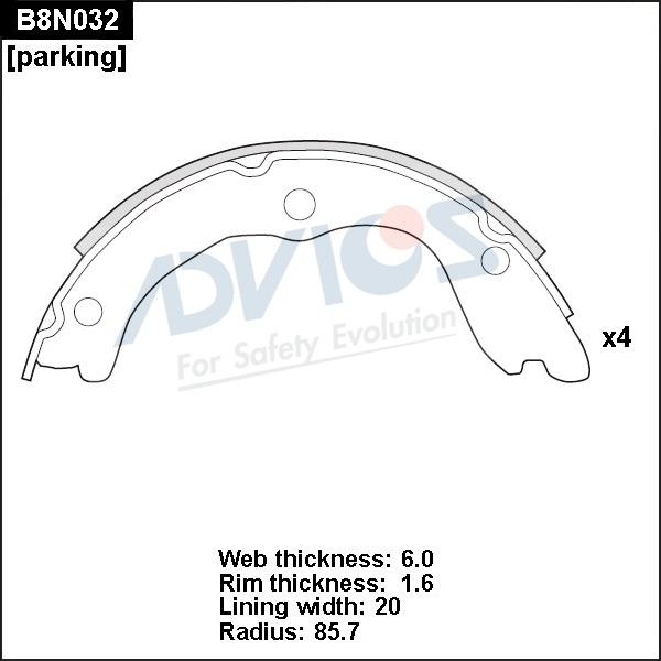 Advics B8N032 - Комплект гальм, барабанний механізм autocars.com.ua