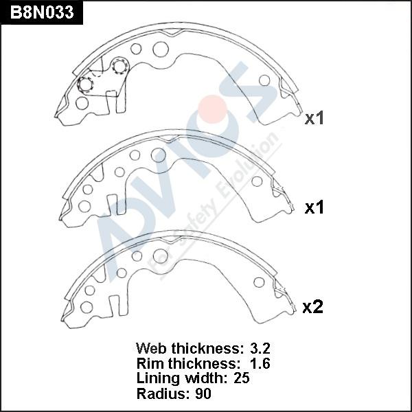 Advics B8N033 - Комплект гальм, барабанний механізм autocars.com.ua