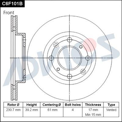 Advics C6F101B - Гальмівний диск autocars.com.ua