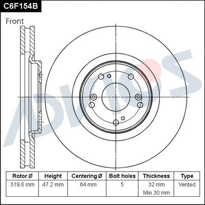 Advics C6F154B - Тормозной диск avtokuzovplus.com.ua