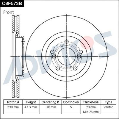 Advics C6F573B - Гальмівний диск autocars.com.ua