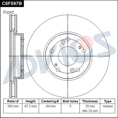 Advics C6F597B - Тормозной диск avtokuzovplus.com.ua