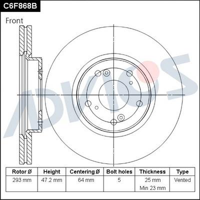 Advics C6F868B - Гальмівний диск autocars.com.ua