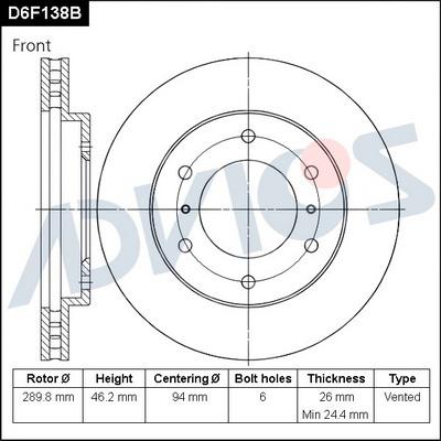 Advics D6F138B - Гальмівний диск autocars.com.ua