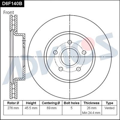 Advics D6F140B - Гальмівний диск autocars.com.ua