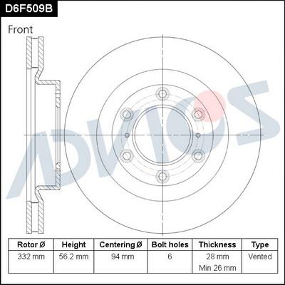 Advics D6F509B - Гальмівний диск autocars.com.ua