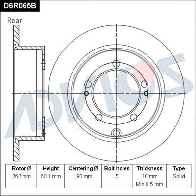 Advics D6R065B - Гальмівний диск autocars.com.ua