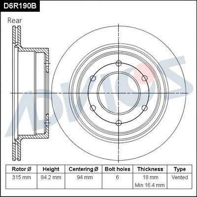 Advics D6R190B - Гальмівний диск autocars.com.ua