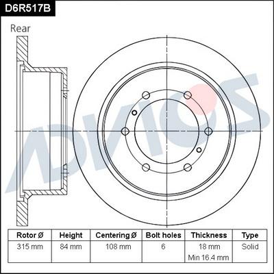 Advics D6R517B - Гальмівний диск autocars.com.ua