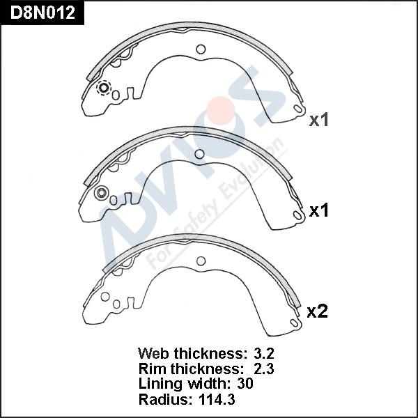 Advics D8N012 - Комплект гальм, барабанний механізм autocars.com.ua