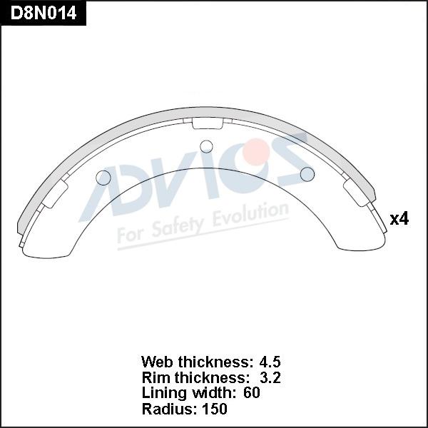 Advics D8N014 - Комплект гальм, барабанний механізм autocars.com.ua