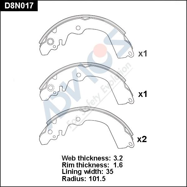 Advics D8N017 - Комплект гальм, барабанний механізм autocars.com.ua