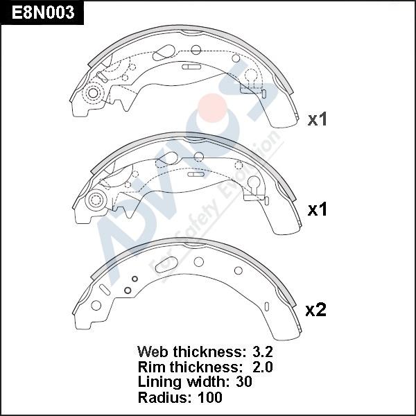 Advics E8N003 - Комплект гальм, барабанний механізм autocars.com.ua