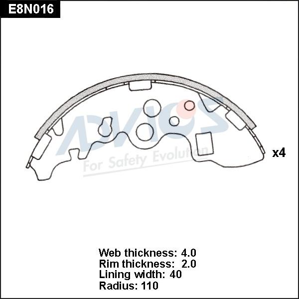 Advics E8N016 - Комплект гальм, барабанний механізм autocars.com.ua