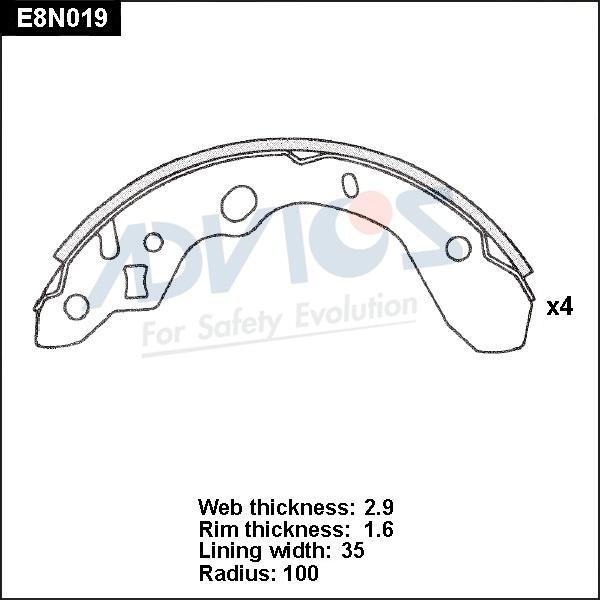 Advics E8N019 - Комплект гальм, барабанний механізм autocars.com.ua