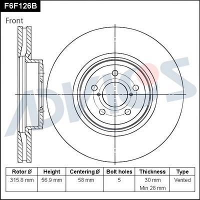 Advics F6F126B - Тормозной диск avtokuzovplus.com.ua