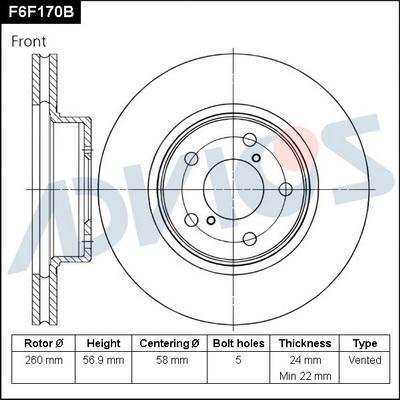 Advics F6F170B - Гальмівний диск autocars.com.ua