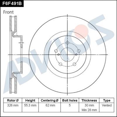 Advics F6F491B - Гальмівний диск autocars.com.ua