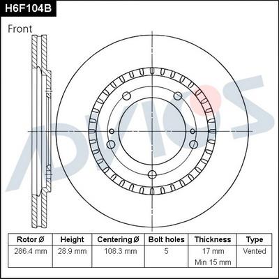 Advics H6F104B - Тормозной диск avtokuzovplus.com.ua