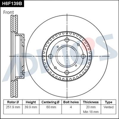 Advics H6F139B - Гальмівний диск autocars.com.ua