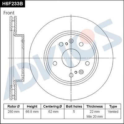 Advics H6F233B - Тормозной диск avtokuzovplus.com.ua