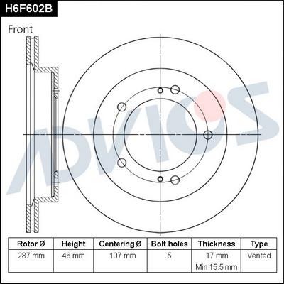 Advics H6F602B - Гальмівний диск autocars.com.ua