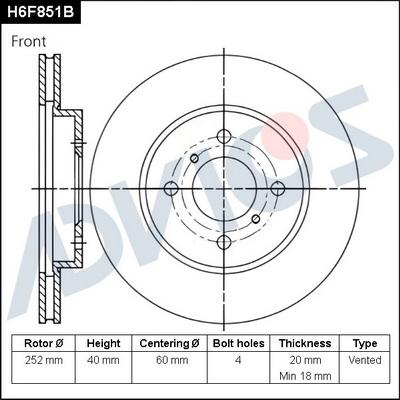 Advics H6F851B - Тормозной диск avtokuzovplus.com.ua