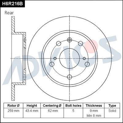 Advics H6R216B - Тормозной диск avtokuzovplus.com.ua