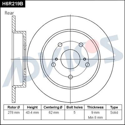 Advics H6R219B - Тормозной диск avtokuzovplus.com.ua