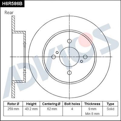 Advics H6R586B - Тормозной диск avtokuzovplus.com.ua